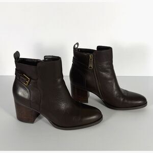 Ralph Lauren Genna Ankle Boots Brown Leather Block Heel Zip Womens 6.5B